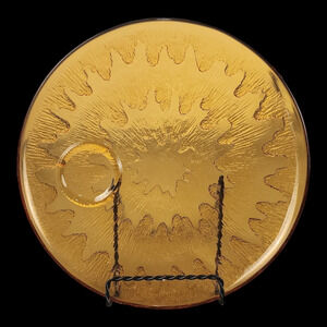 Vintage 1960s Indiana Glass Amber Gold Sunburst Snake Luncheon Plates Set~of~3